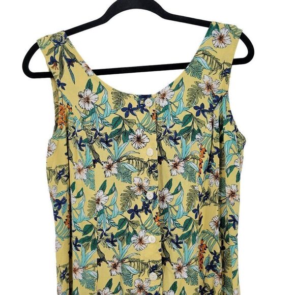 Vintage Koret Dress M Yellow Floral Midi Sleeveless Button Front Smocked India - Picture 5 of 11